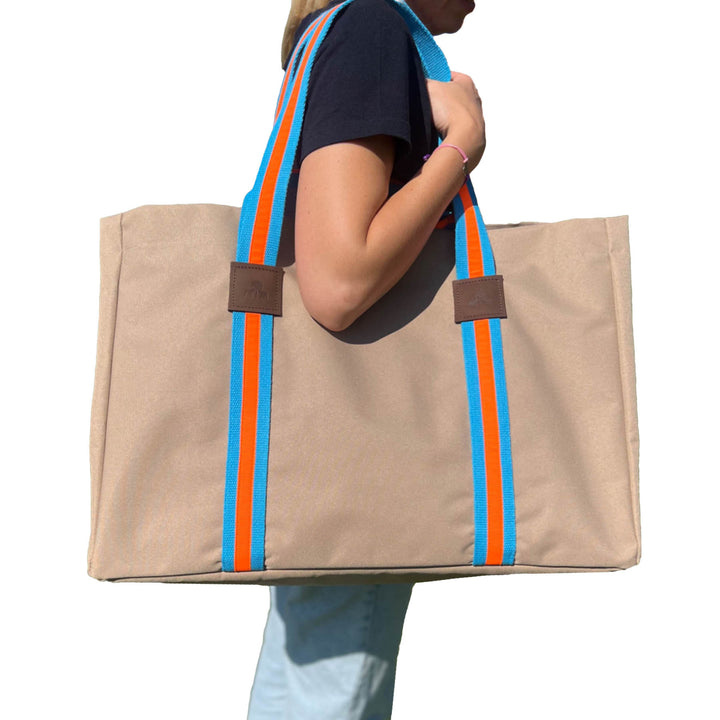 Shopper STRIPES KODURA -L- Beige & Neonorange Türkis