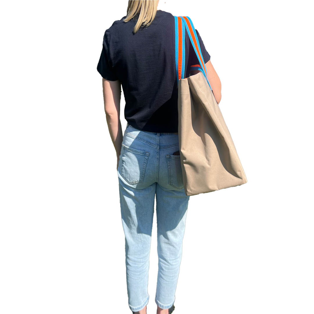 Shopper STRIPES KODURA -L- Beige & Neonorange Türkis