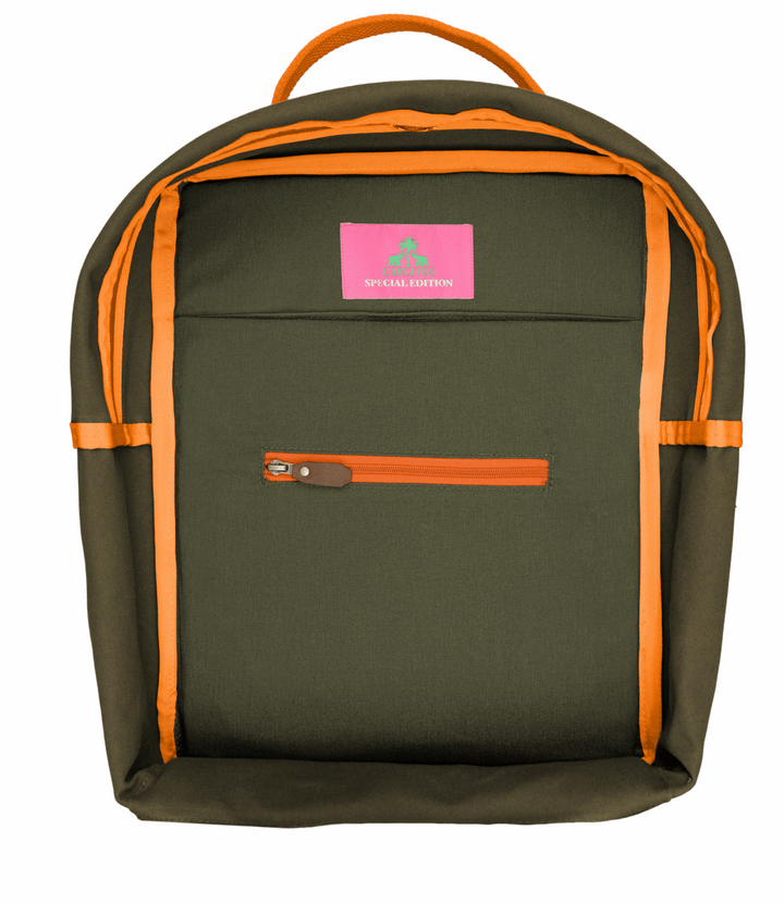 Rucksack GREEN mit orangem Gurtband