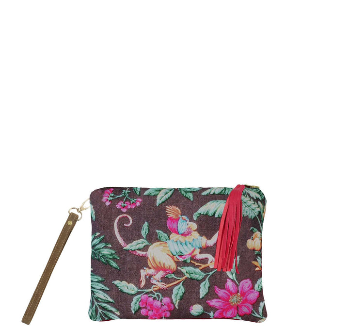 Clutch Bag MONKEYS braun mit pinkem Samt