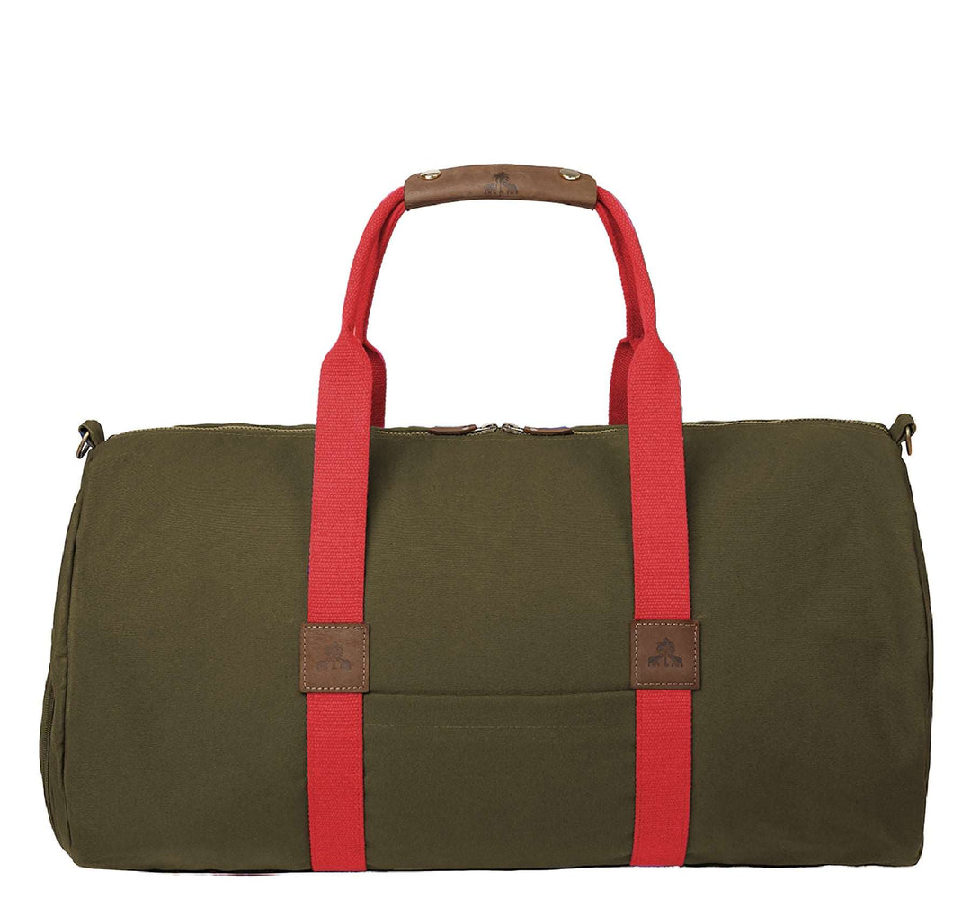 Dufflebag -L- KHAKI mit rotem Gurtband