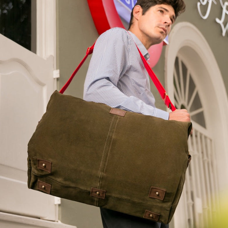 Leder Weekender ROBINSON Khaki & orange