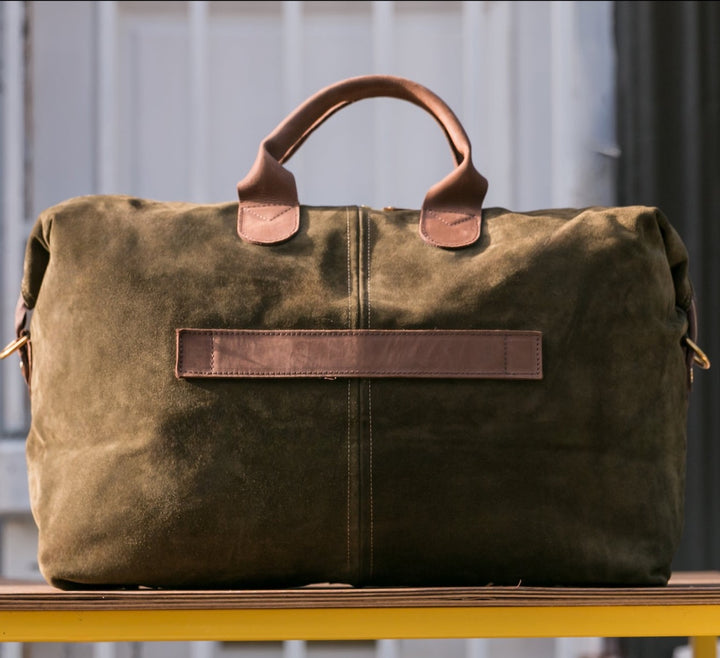 Leder Weekender ROBINSON Khaki & orange