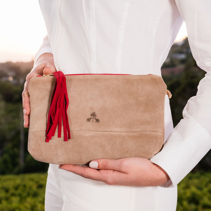Clutch Bag CLARA -Cappuccino & Pink-