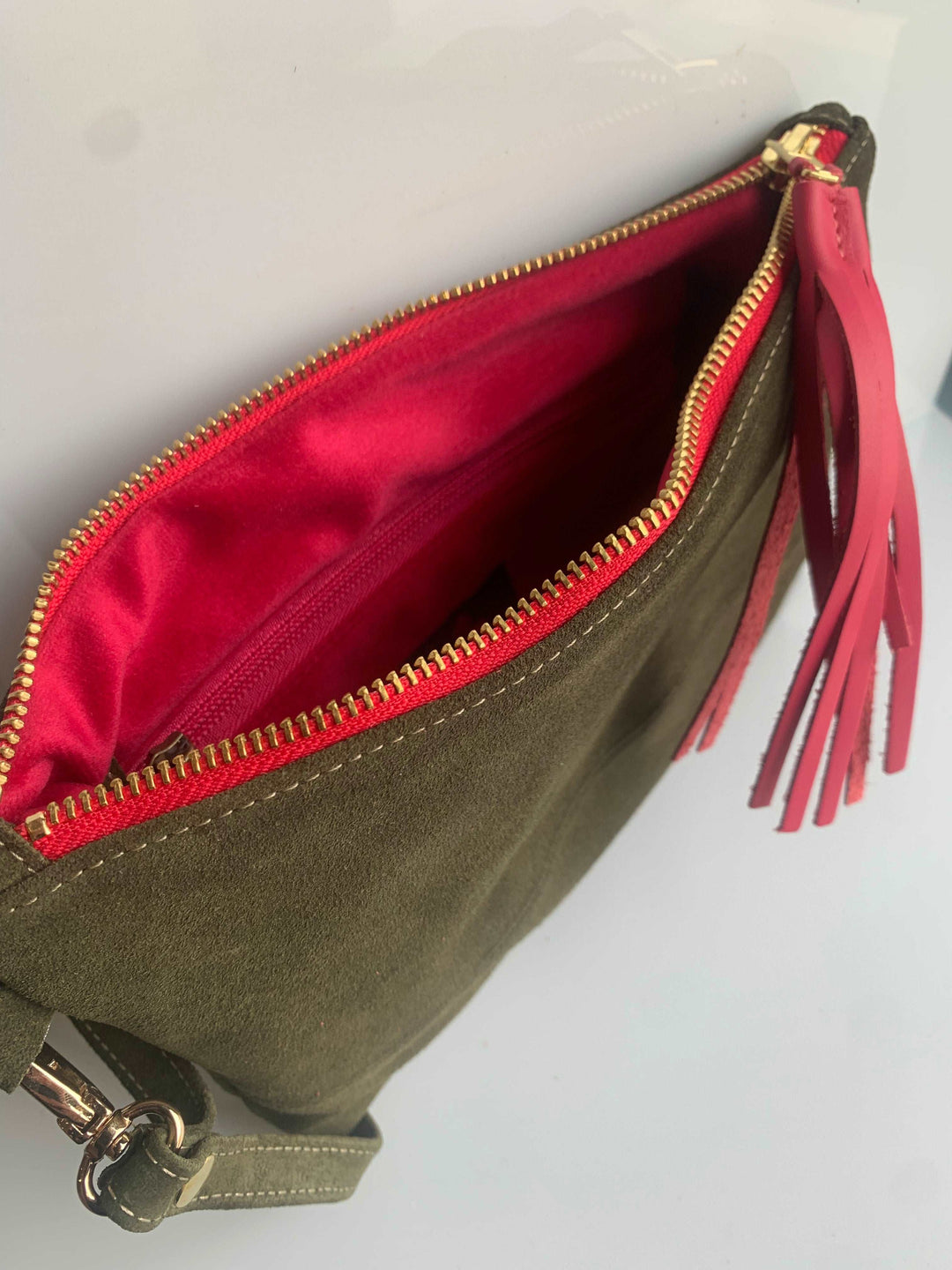 Clutch Bag CLARA -olive & pink-