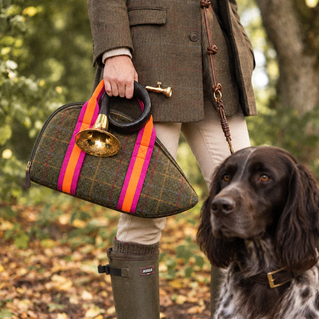 Jagdhorntasche Tweed & Pink & Neonorange