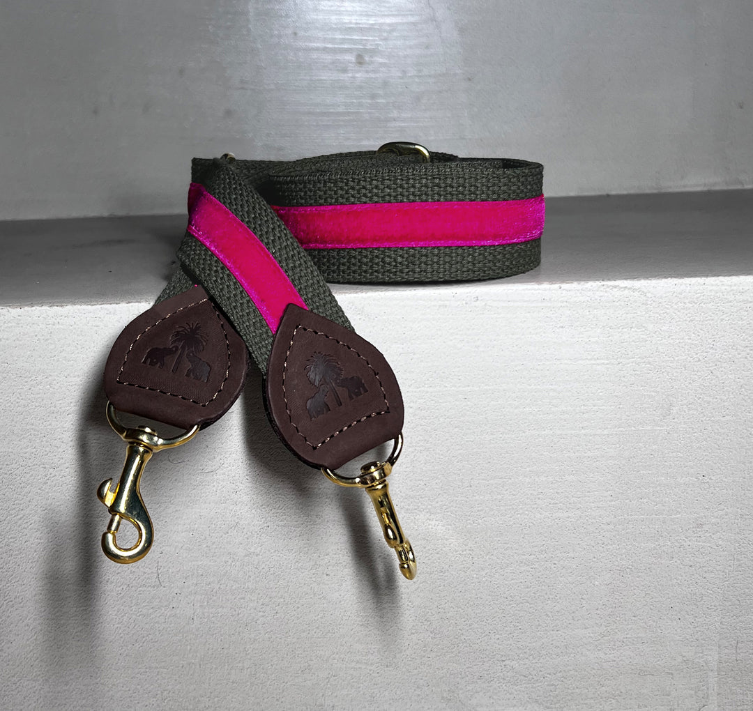 Schulterriemen Khaki & Pink Samt