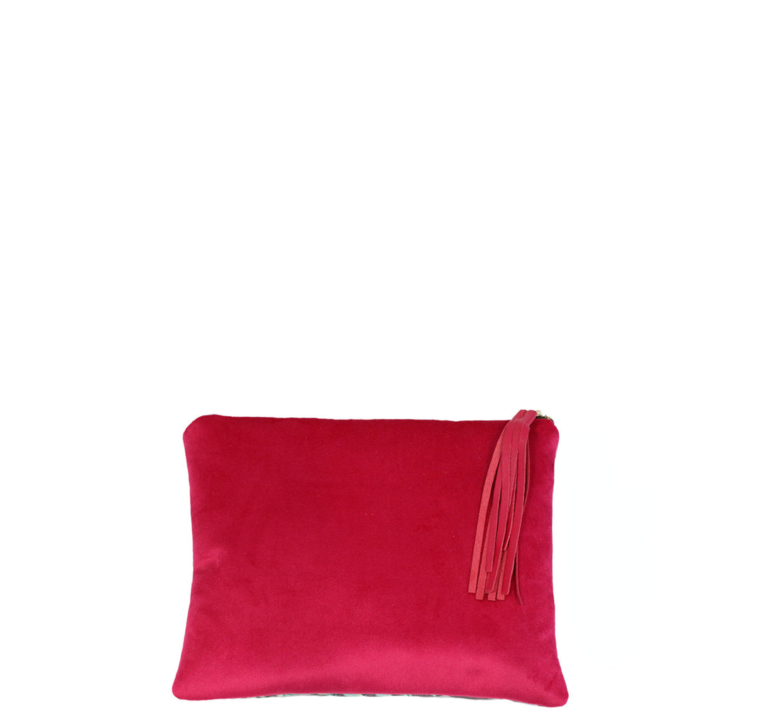 Clutch bag MONKEYS brown with pink velvet