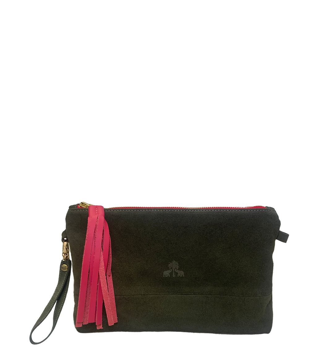 Clutch Bag CLARA -olive & pink-