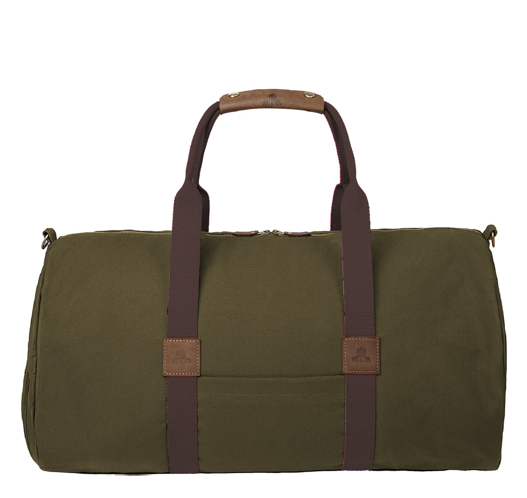 Dufflebag -L- KHAKI mit braunem Gurtband