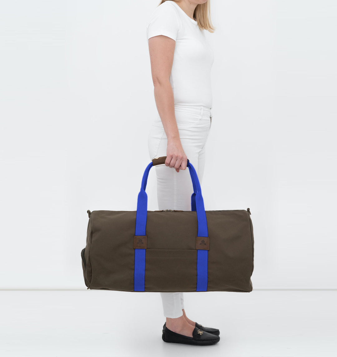 Duffle bag -L- KHAKI with blue strap
