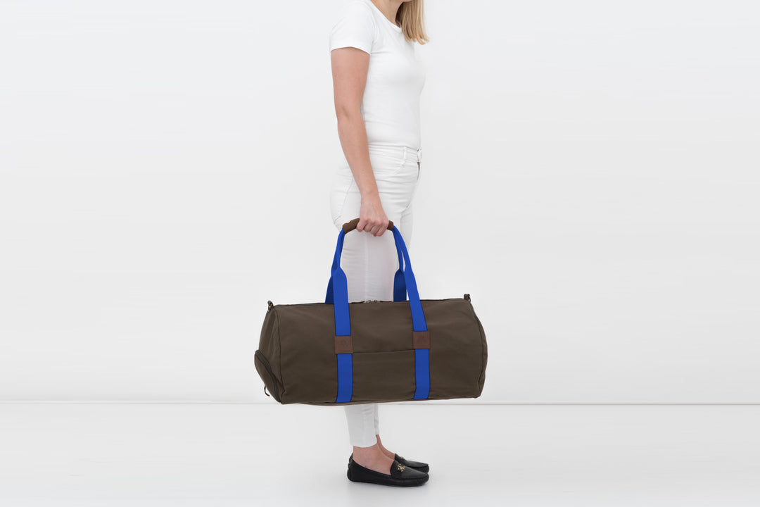 Duffle bag -M- KHAKI with blue strap
