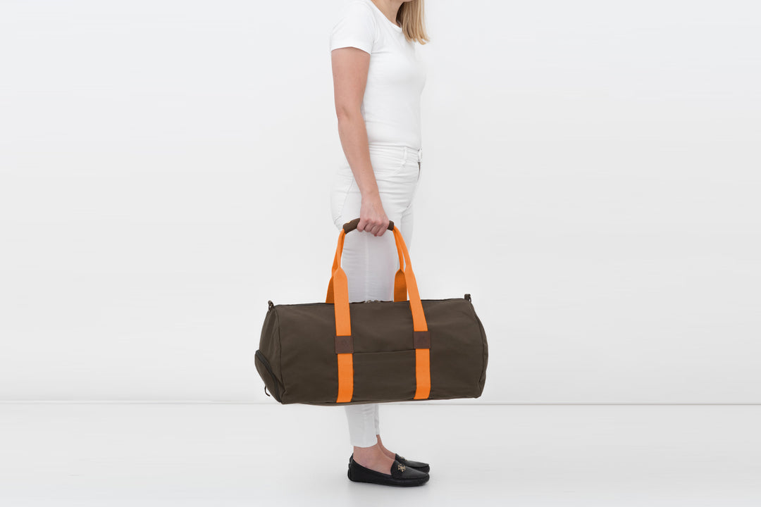 Duffle bag -M- KHAKI with orange strap