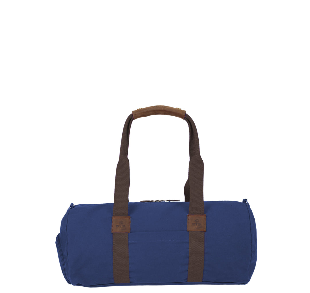 Dufflebag -S- NAVY mit braunem Gurtband