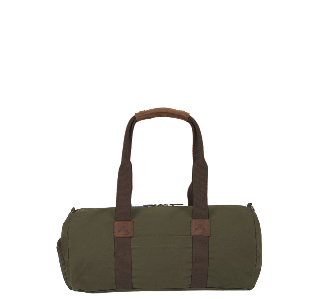 Dufflebag -S- KHAKI mit braunem Gurtband