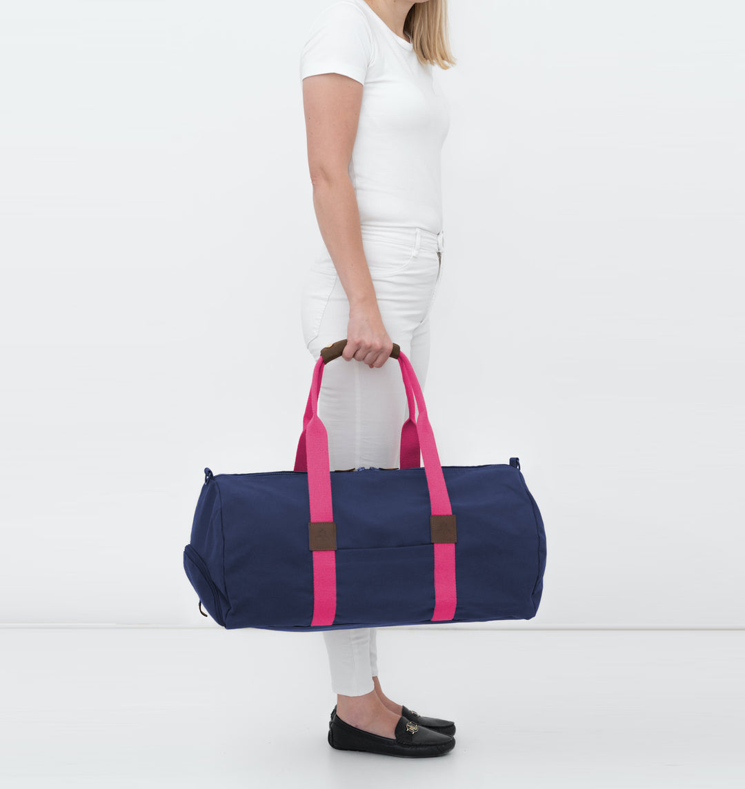 Duffle bag -M- NAVY with pink strap