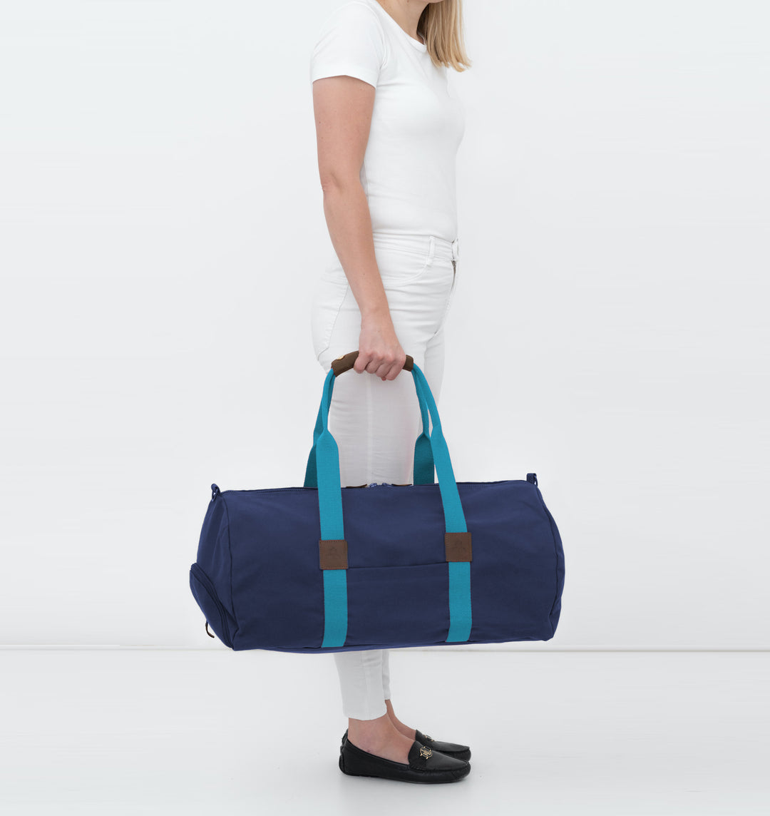 Duffle bag -M- NAVY with turquoise strap
