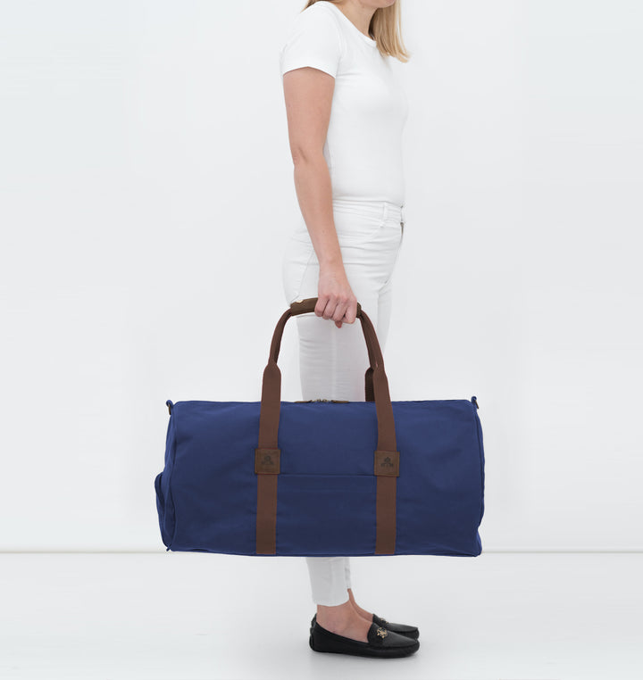 Dufflebag -L- NAVY with brown strap