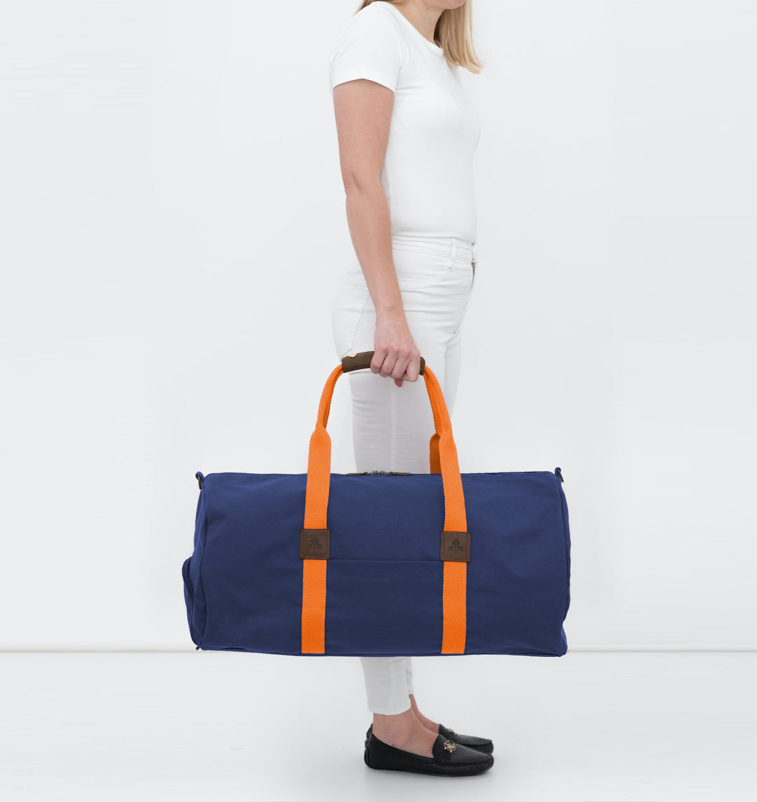 Dufflebag -L- NAVY mit orangenem Gurtband