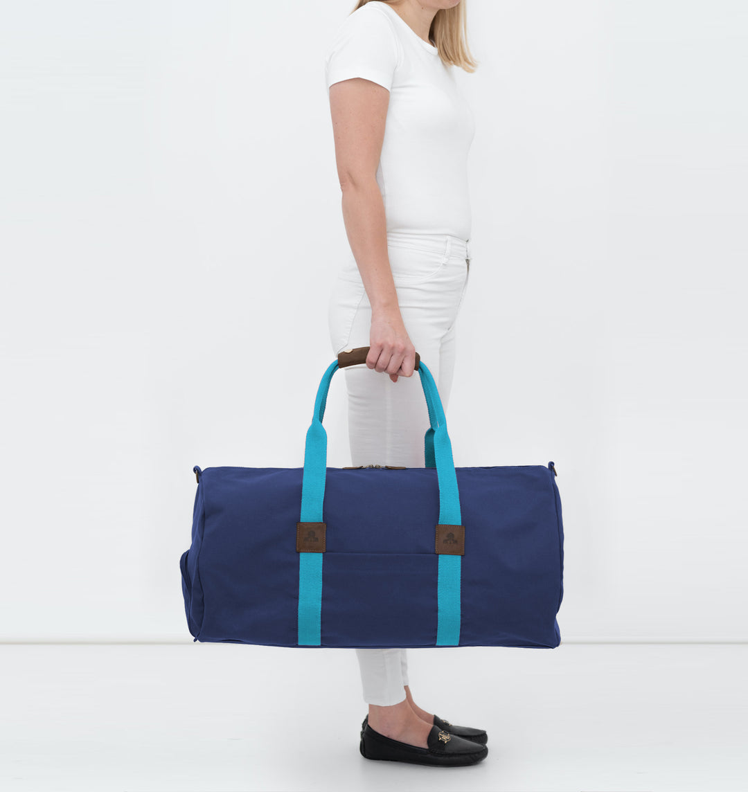 Dufflebag -L- NAVY with turquoise strap