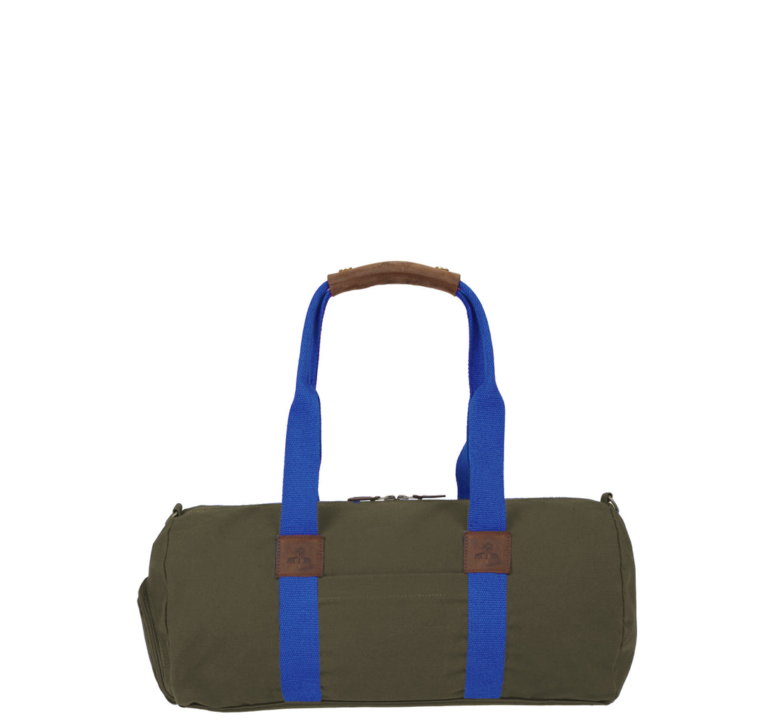 Dufflebag -S- KHAKI mit blauem Gurtband