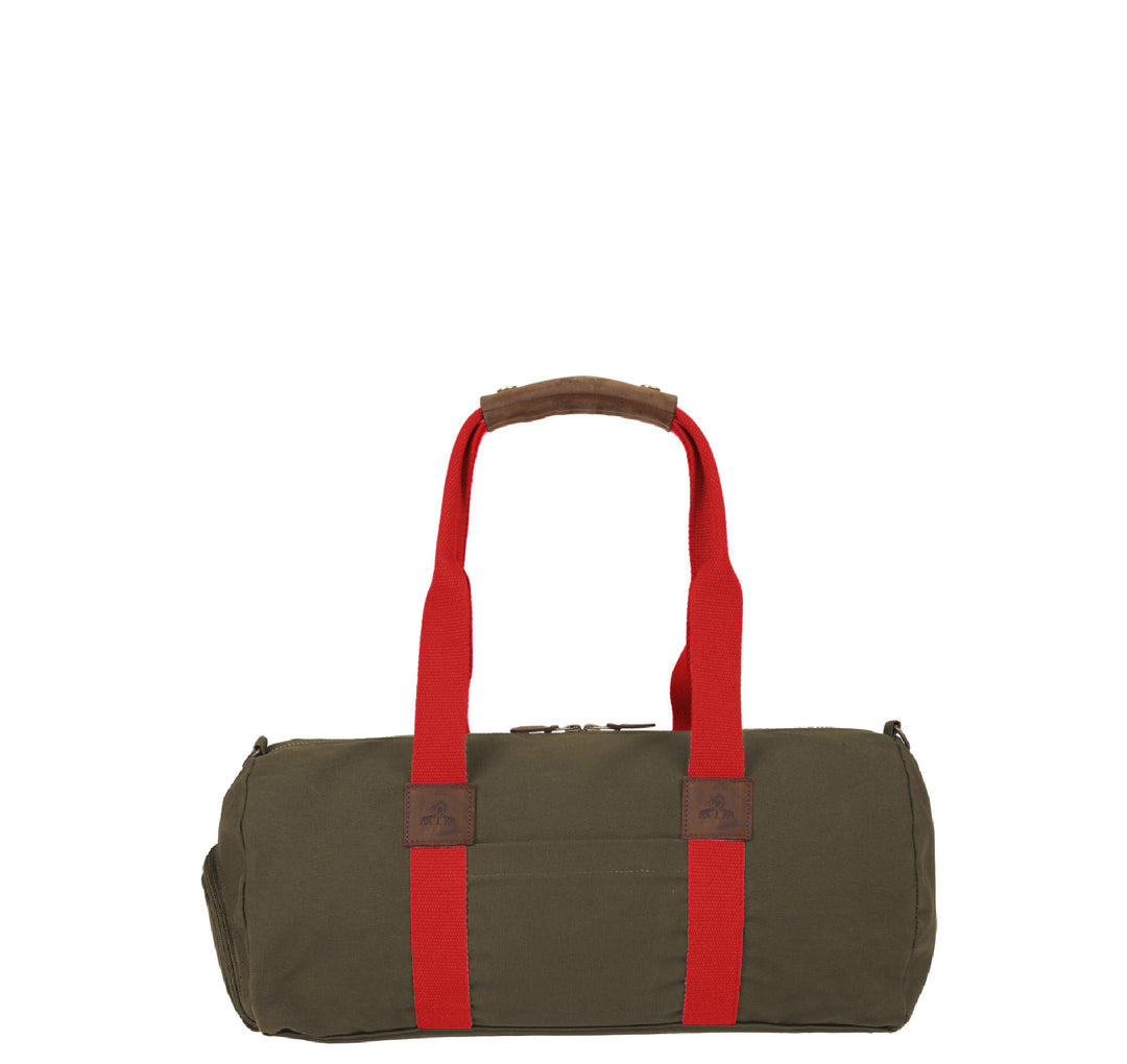 Dufflebag -S- KHAKI mit rotem Gurtband