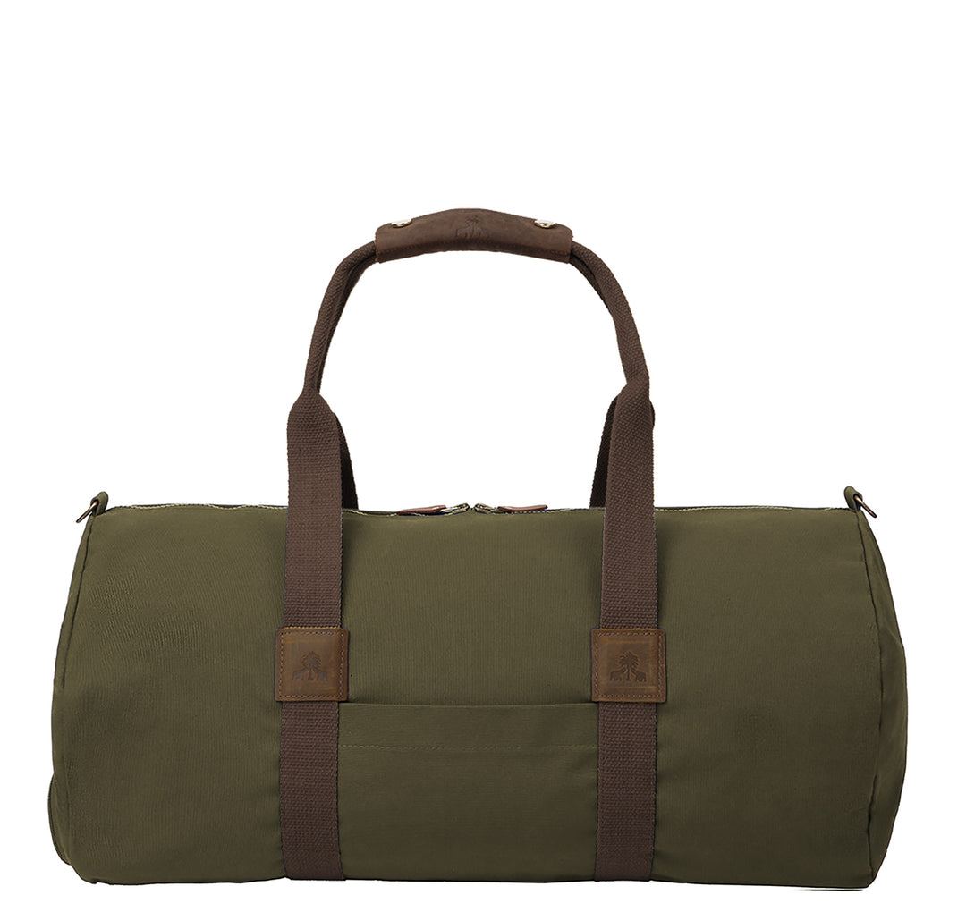 Dufflebag -M- KHAKI mit braunem Gurtband