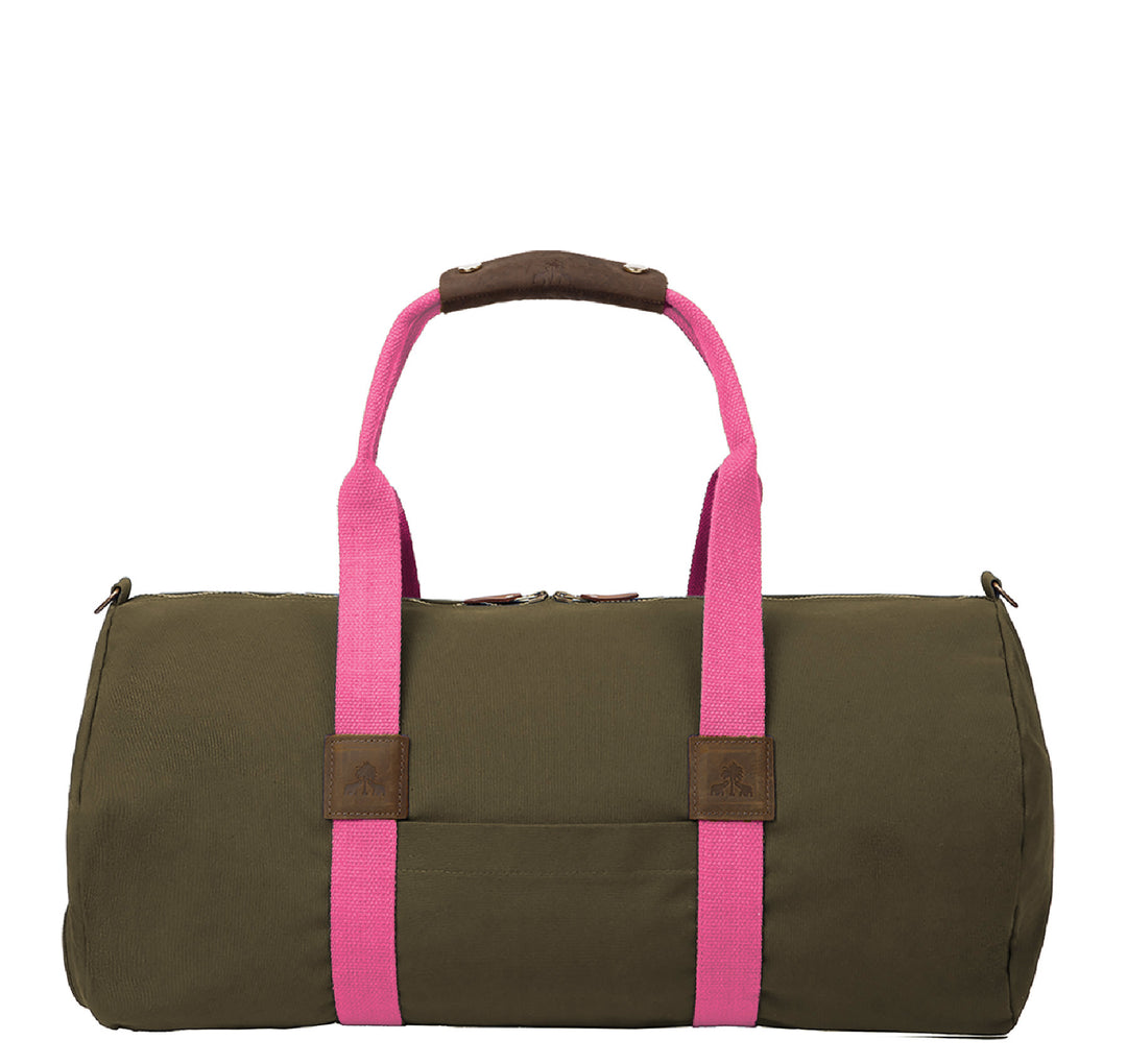 Duffle bag -M- KHAKI with pink strap