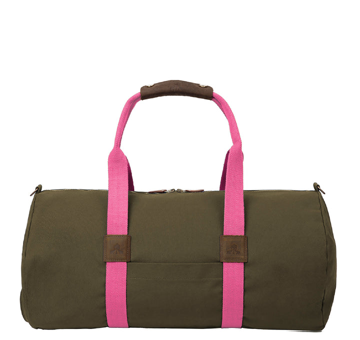 Dufflebag -M- KHAKI mit pinkem Gurtband