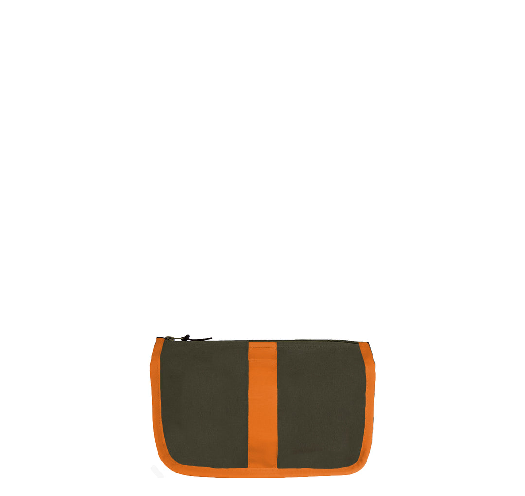 Toiletry bag -M- GREEN with orange grosgrain ribbon
