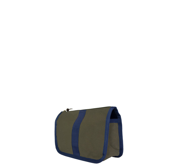 Toiletry bag -M- GREEN with dark blue grosgrain ribbon