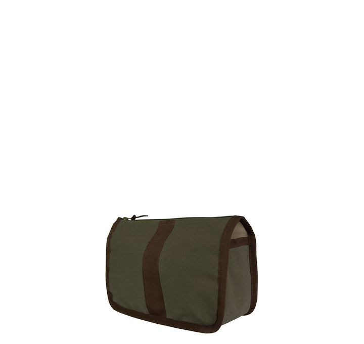 Toiletry bag -M- GREEN with brown grosgrain ribbon