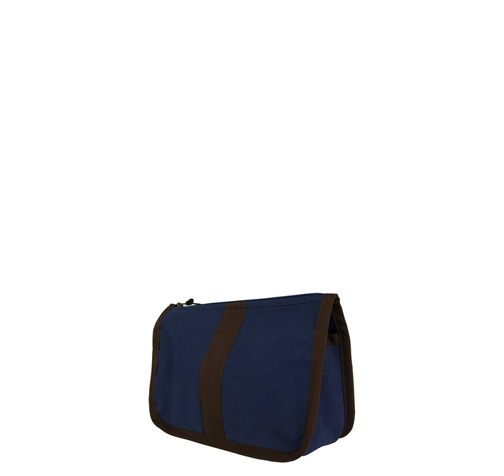 Kulturtasche -M- NAVY mit braunem Ripsband