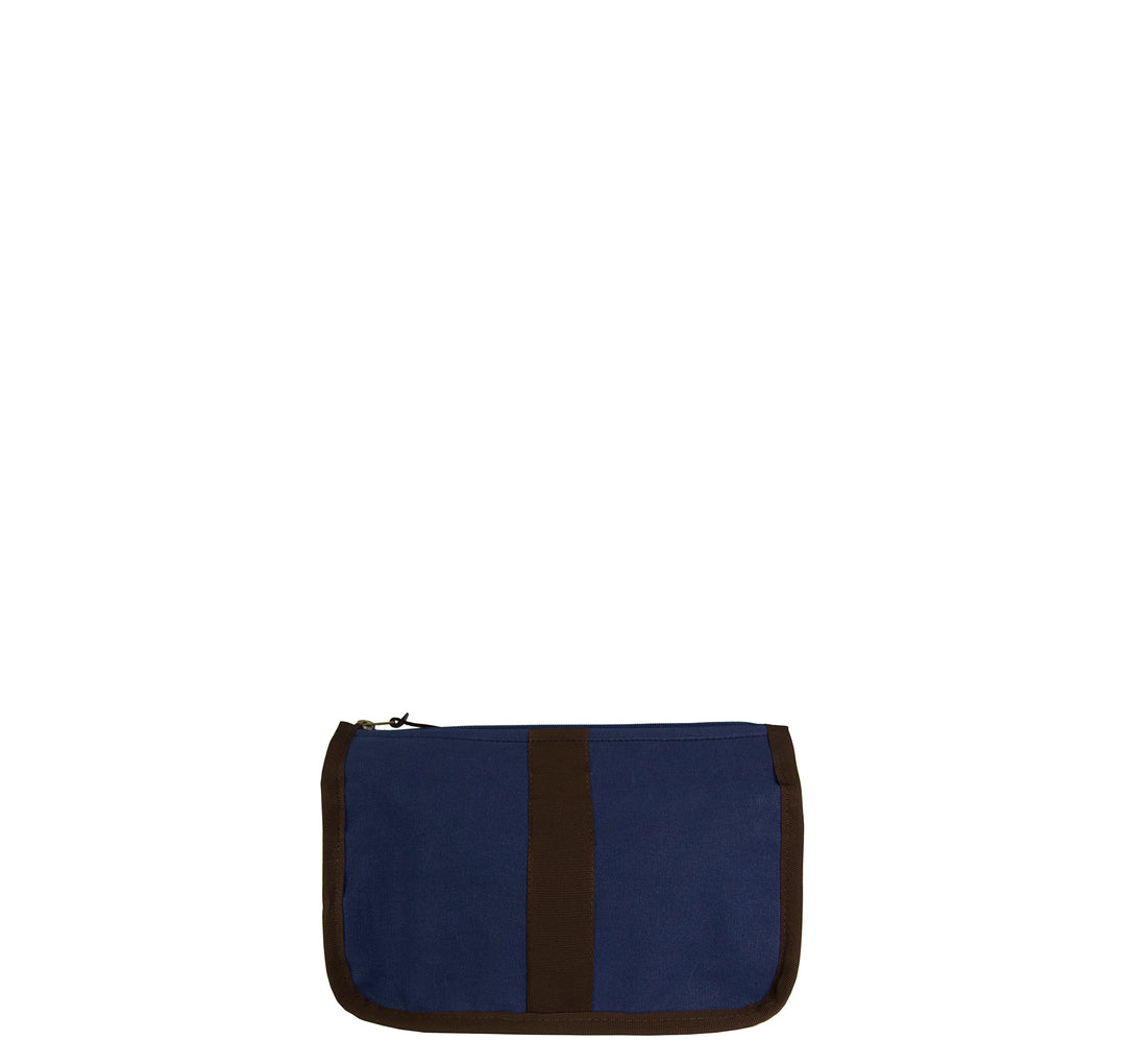 Kulturtasche -M- NAVY mit braunem Ripsband