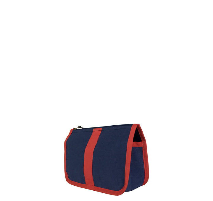 Toiletry bag -M- NAVY with red grosgrain ribbon