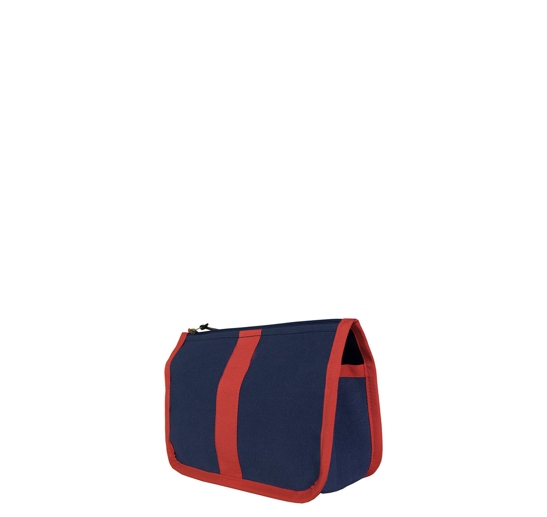 Kulturtasche -M- NAVY mit rotem Ripsband