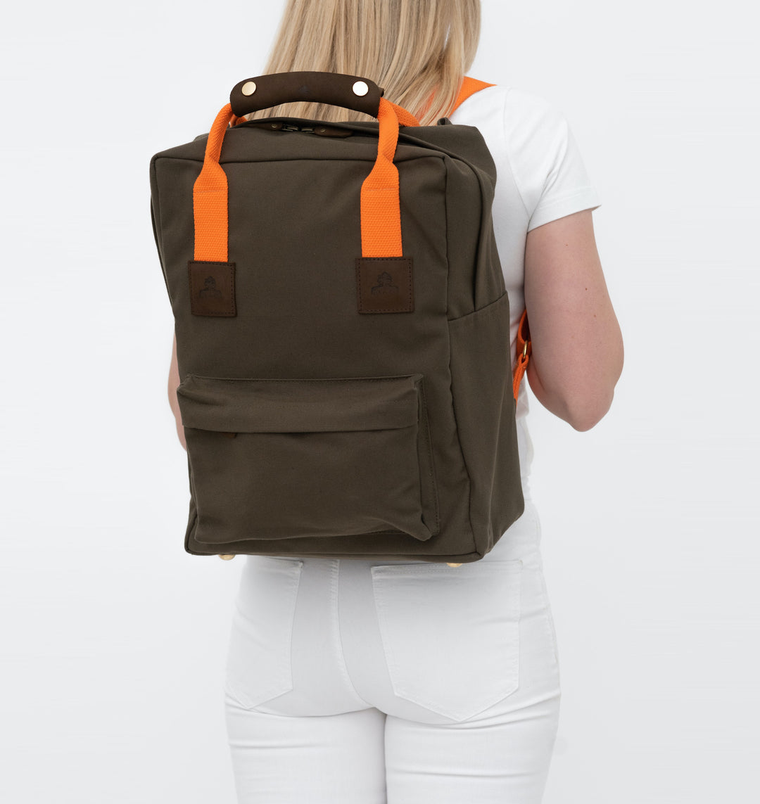 Rucksack GREEN mit orangem Gurtband