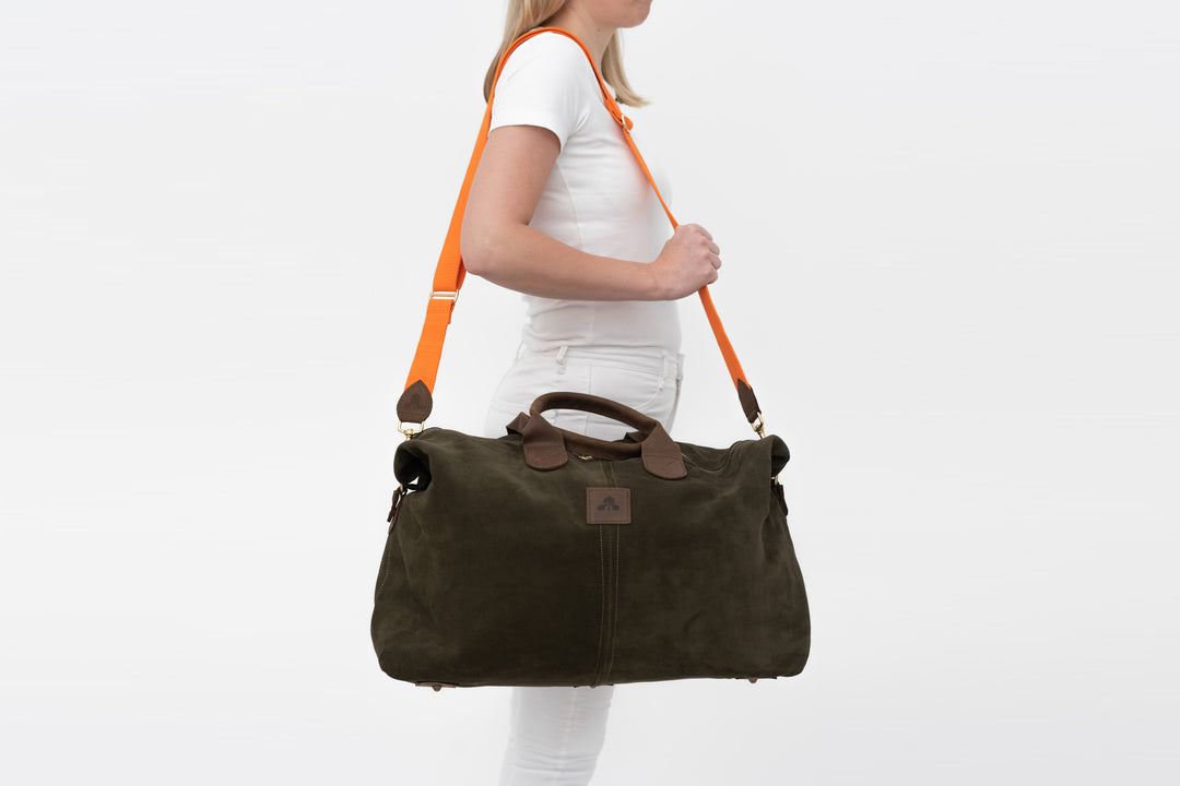 Leder Weekender ROBINSON Khaki & orange