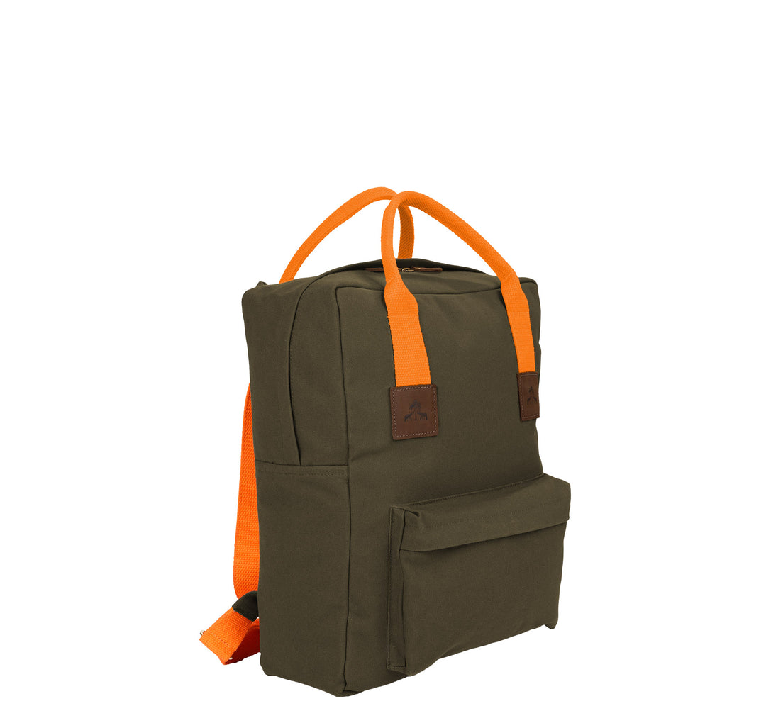 Rucksack GREEN mit orangem Gurtband