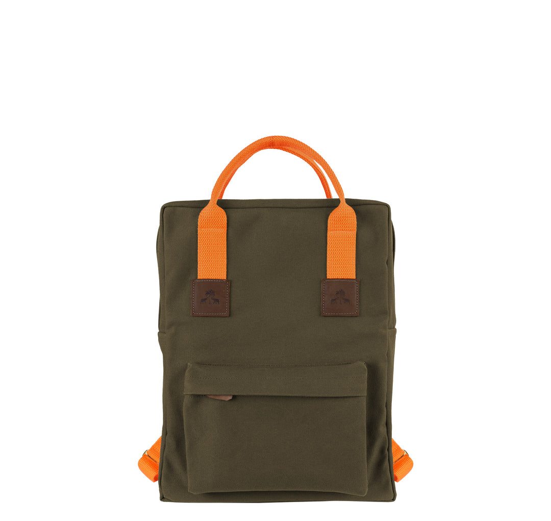 Rucksack GREEN mit orangem Gurtband