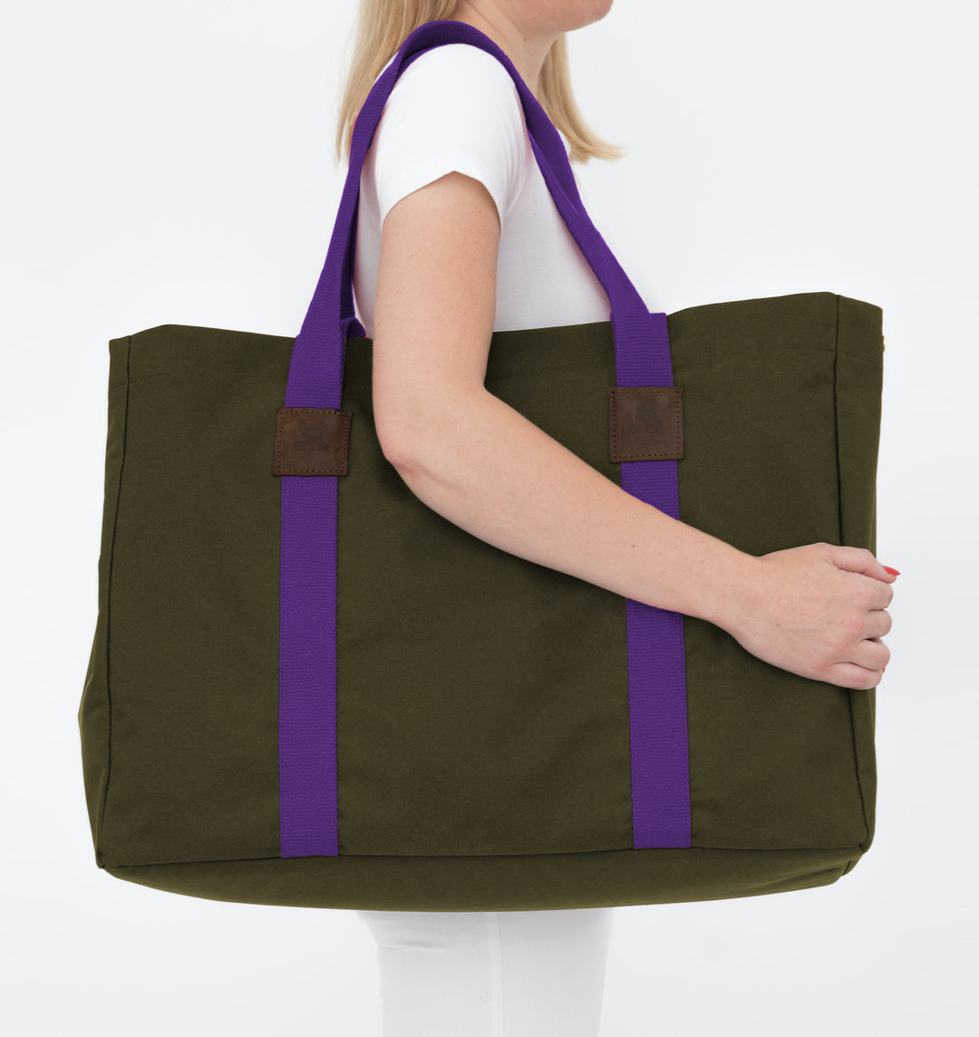 Shopper KODURA -L- Khaki mit lila Gurtband